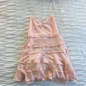 Charming Pink Lace Tiered Dress